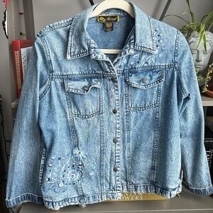 Vintage Marisol Blue Floral Embroidered Jean Jacket